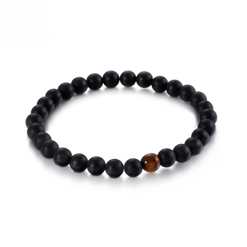 Men's Natural Tiger Eye Stone Matte Black Agate Beaded Bracelet Set Elastic String Healing Energy Balance Yoga Zen Jewelry For Men