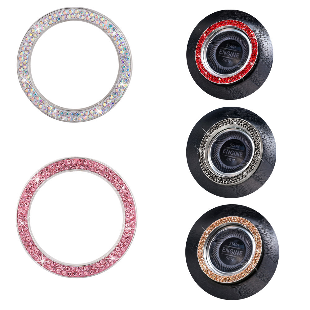 Zinc Alloy Rhinestone Car Start Engine Button Decorative Ring Crystal Ignition Push Button Cover Interior Sticker Accessories For Car Decoration