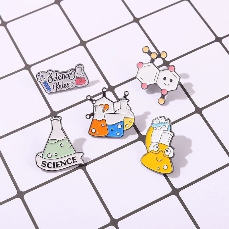 Cute Science Enamel Pins Set Chemistry Lab Beaker Molecular Structure Test Tube Brooch For Students Teachers Backpack Clothing Accessories Jewelry