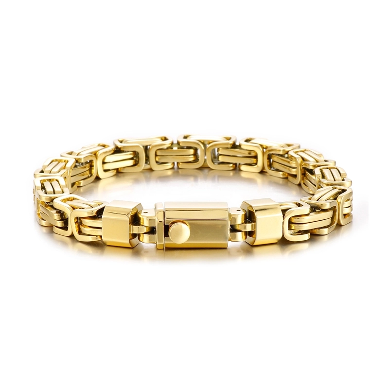 Men Byzantine Chain Bracelet Stainless Steel Bold Square Link Hip Hop Rock Jewelry Fold Over Clasp