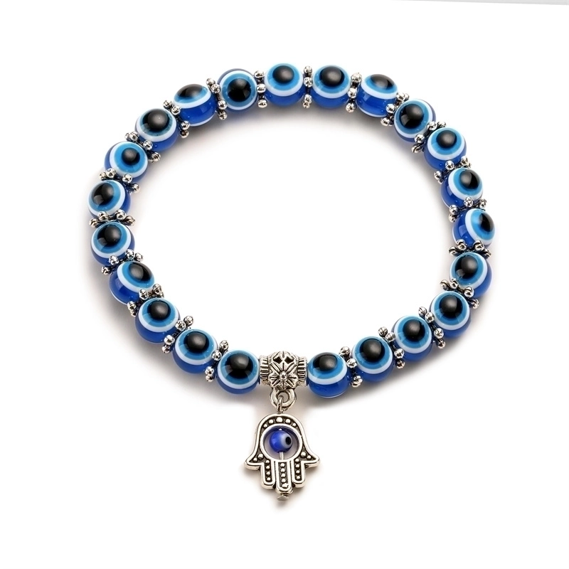 Turkish Evil Eye Hamsa Hand Beaded Bracelet For Men Women Resin Glass Beads Alloy Rhinestone Protection Lucky Charm Ethnic Style Jewelry