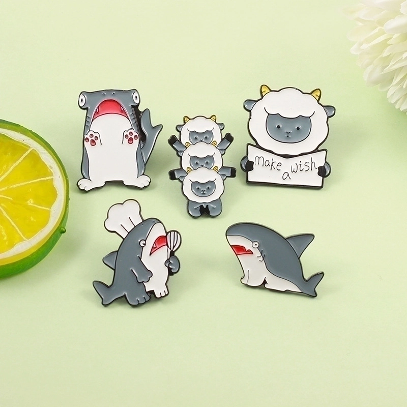 Cute Cartoon Animal Shark Sheep Enamel Pins Alloy Brooch Make A Wish Jewelry Badge For Backpack Clothing Jacket Hat Decor Accessories Gift