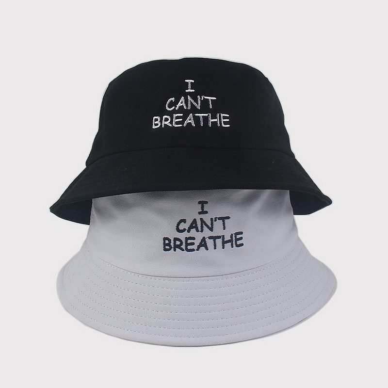 Cotton Embroidered Bucket Hat I Can't Breathe Black Lives Matter Sun Protection Fisherman Cap for Men Women Outdoor Casual Streetwear Sun Hat