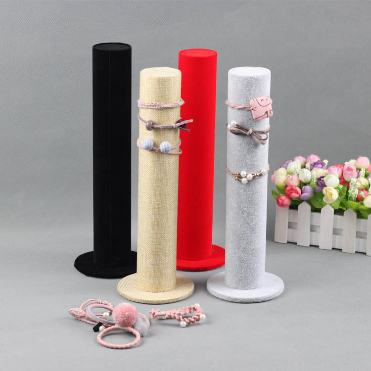 Velvet Linen Scrunchie Holder Display Stand Vertical Hair Tie Jewelry Organizer Bracelet Watch T-Bar Column Stand For Vanity Store Shop Counter