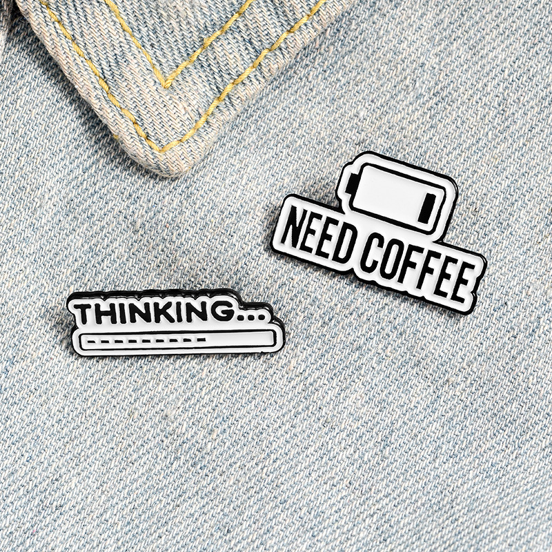 Creative Progress Bar Thinking And Need Coffee Battery Enamel Pin Set Alloy Brooch For Backpack Clothes Denim Jacket Unisex Fashion Jewelry Accessories