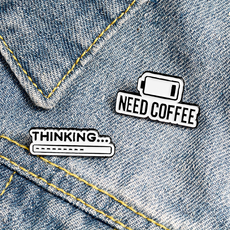 Funny Creative Alloy Enamel Brooch Pin Set Need Coffee Battery Thinking Progress Bar Badge Lapel Pins For Backpack Clothing Jacket Hat Accessories For Coffee Lovers