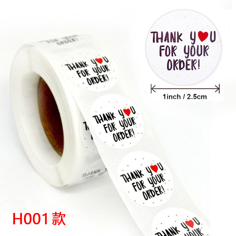 Thank You Stickers Roll Round Paper Labels For Business Shipping Gift Box Sealing Baking Heart Pattern Hand Lettering Bulk