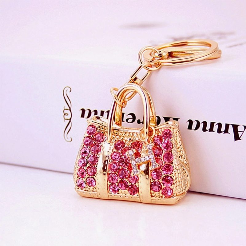 Fashion Rhinestone Handbag Keychain Gold Plated Zinc Alloy Crystal Mini Bag Pendant Bag Charm With Letter H Charm For Women Car Keys Decoration Jewelry