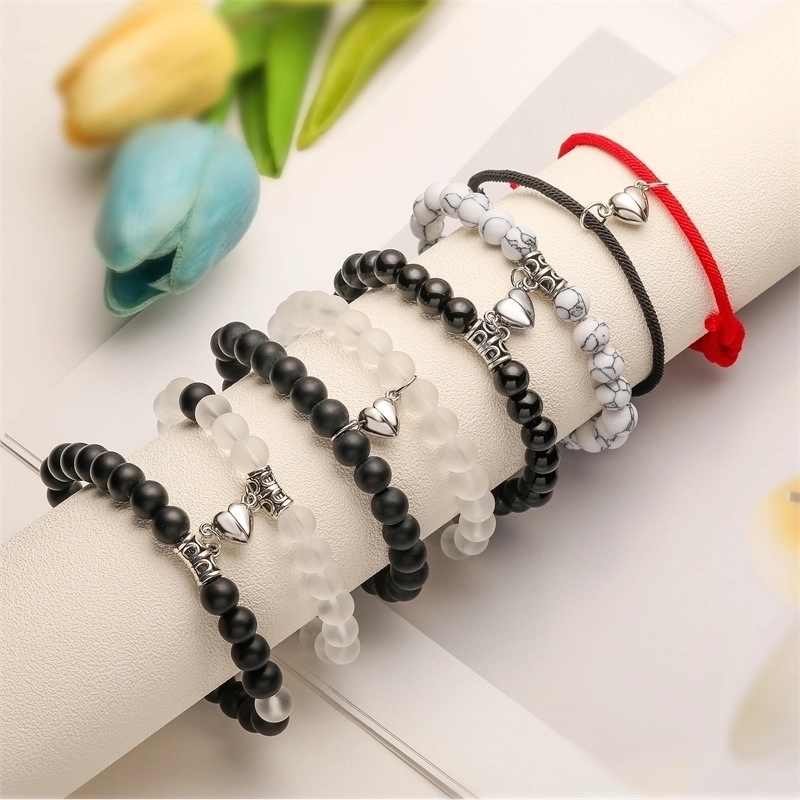 Magnetic Heart Couple Bracelets Natural Stone Beads Braided Rope Matching Jewelry For Lovers Distant Attraction