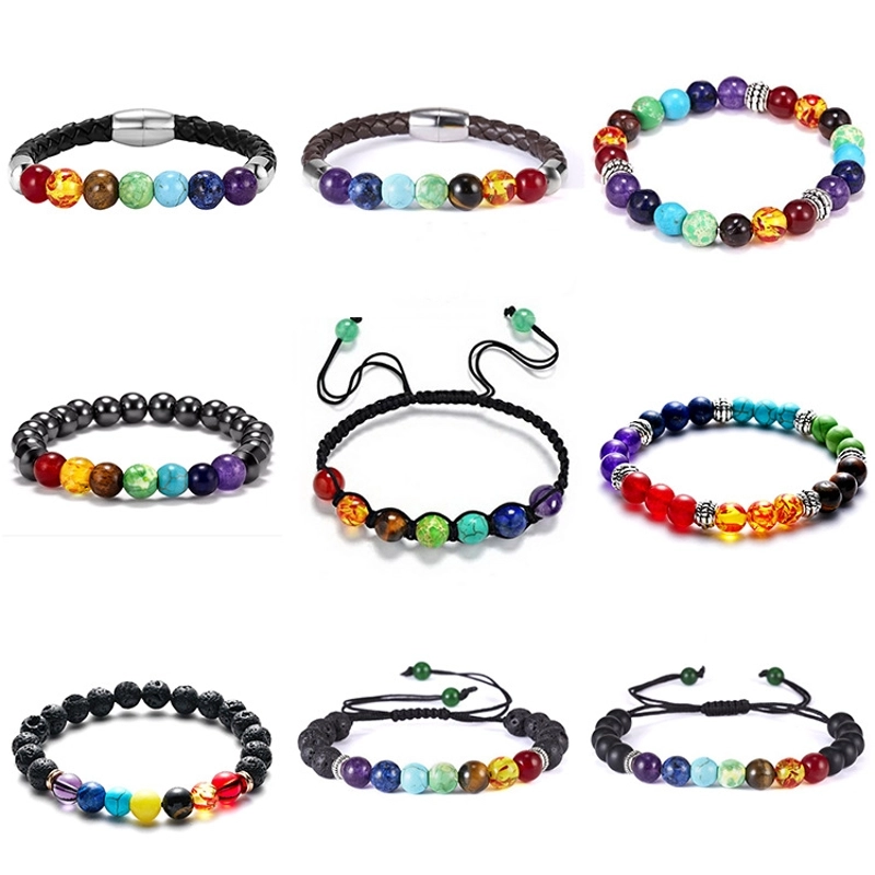 7 Chakra Healing Bracelet For Men Women Braided Rope Leather Lava Stone Beaded Adjustable Yoga Energy Balance Bracelet Jewelry Gift