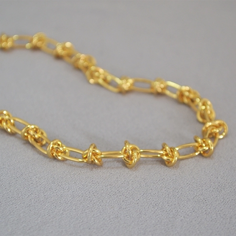 Knot Link Necklace Gold Plated Brass Modern Minimalist Chic Clavicle Chain Jewelry For Women Gift