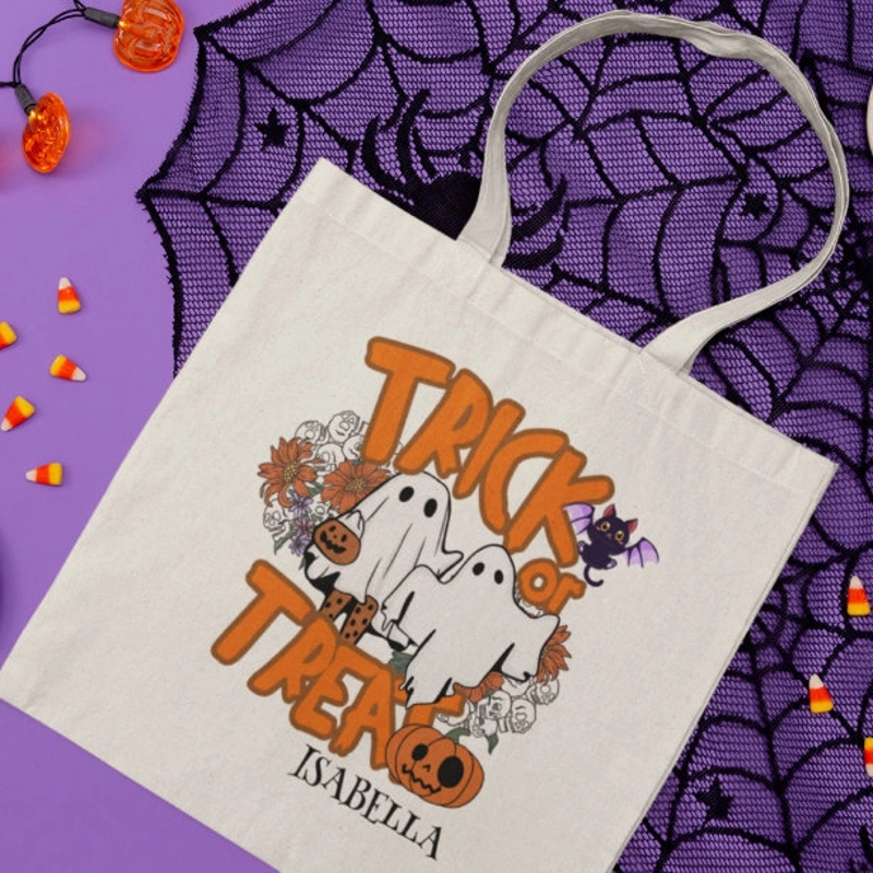 Halloween Ghost Pumpkin Print Canvas Tote Bag Reusable Grocery Shopping Bag Large Capacity Eco-friendly Handbag For Women Halloween Party Supplies Gift