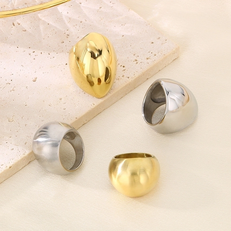 Stainless Steel Ring Smooth Polished Wide Dome Chunky Organic Band Minimalist Statement Jewelry Men Women