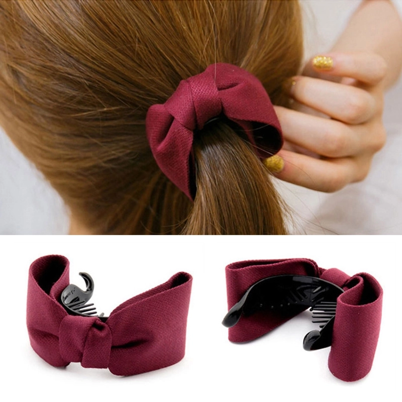 Korean Style Bow Hair Clips Fabric Wrapped Banana Clips Solid Color Ponytail Holder Claw Clips Sweet Hair Accessories For Women Daily Use