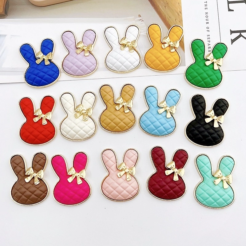 Quilted Bunny Head Alloy Charms With Gold Bow Cartoon Rabbit DIY Decorative Accessories For Shoes Phone Cases Jewelry Making Jewelry Findings 15 Colors