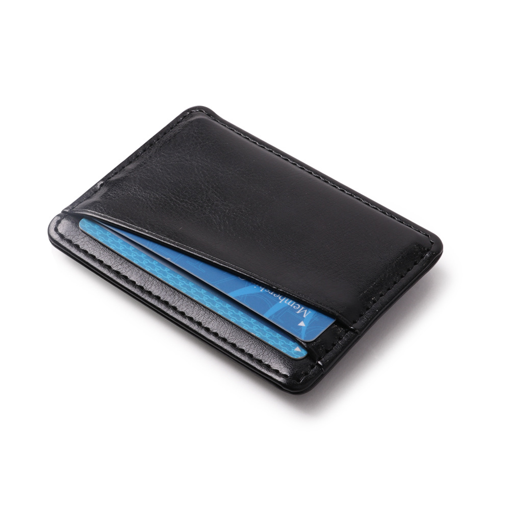 Korean Style PU Leather Slim Card Holder with Back Metal Money Clip Multiple Card Slots Thin Bank ID Card Sleeve for Men and Women Daily Use