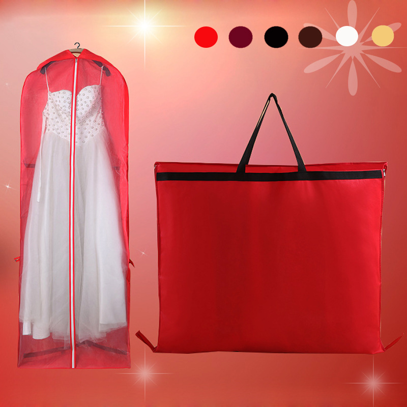 Non-Woven Wedding Dress Garment Bag Dustproof Breathable Long Gown Storage Cover With Handles And Zipper Foldable Portable Clothing Bag For Travel And Home Storage