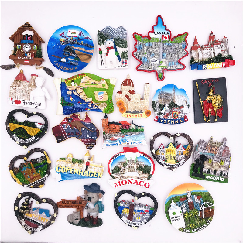 3D Resin Fridge Magnets World Travel Souvenirs Landmark Building Map Flag Refrigerator Magnets For Home Kitchen Decoration Gifts