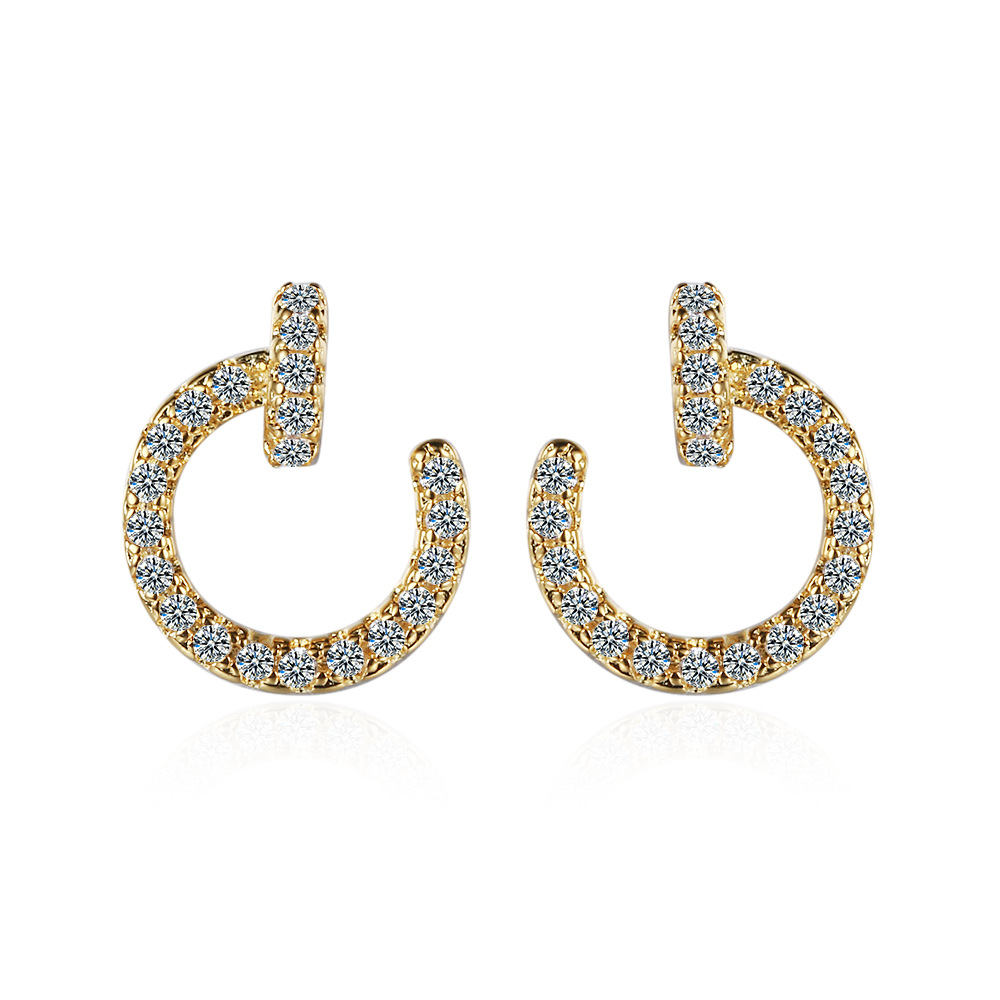 Minimalist Copper Nail Stud Earrings With Silver Earring Post Paved Cubic Zirconia C Shaped Elegant Jewelry For Women