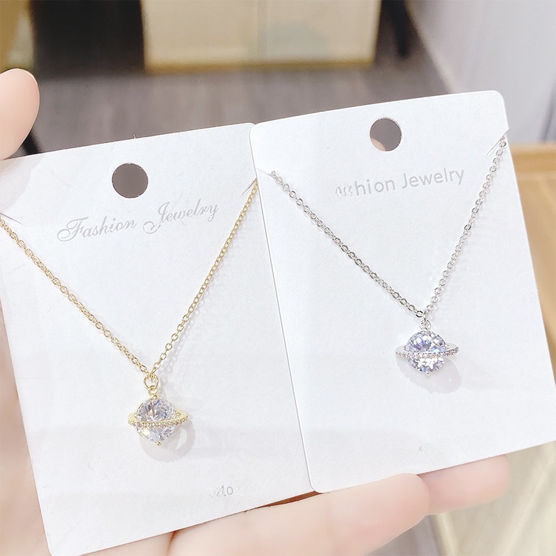 Saturn Planet Pendant Necklace Gold Silver Plated Copper Micro Pave Zircon Star Clavicle Chain For Women Daily Jewelry Gift