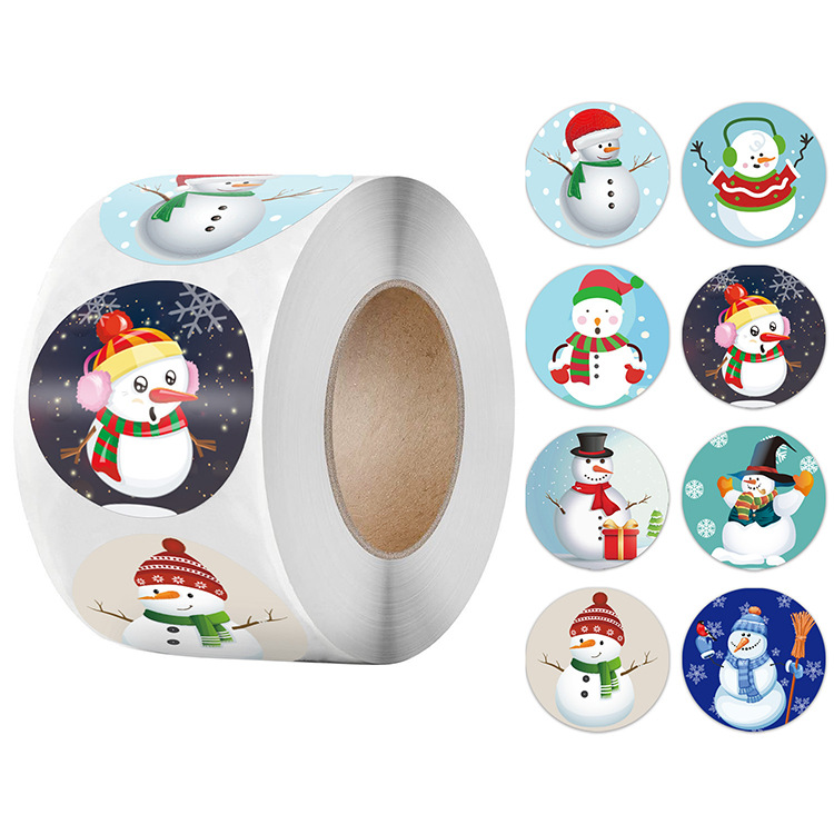 Christmas Snowman Sealing Stickers Roll Holiday Gift Label Cartoon Round Adhesive Stickers For Envelope Package Decor