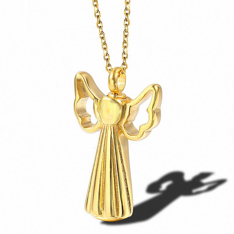 Angel Wings Urn Necklace For Ashes Stainless Steel Refillable Perfume Bottle Pendant Memorial Cremation Jewelry For Men Women