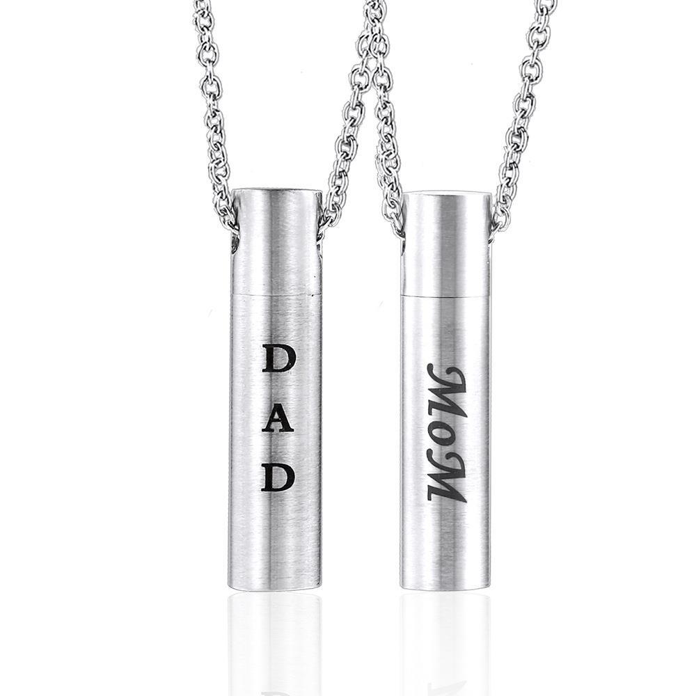 Stainless Steel Cremation Urn Necklace Cylinder Pendant Mom Dad Engraved Memorial Jewelry Ashes Keepsake Keepsake For Parents Men Women