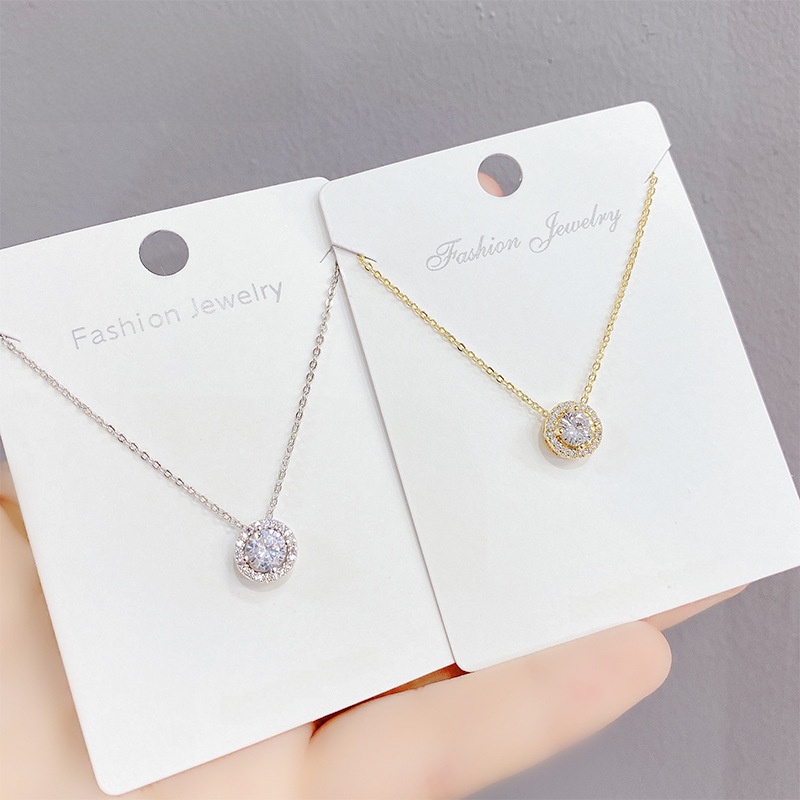 Elegant Round Zirconia Halo Pendant Necklace Gold Silver Plated Copper Circle Clavicle Chain Jewelry For Women Party Daily Wearing