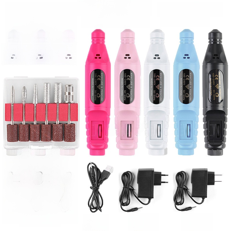 Portable Electric Nail Drill Machine ABS Professional 20000RPM Adjustable Speed Manicure Pedicure Tool Set For Salon Home Use With 6 Grinding Bits