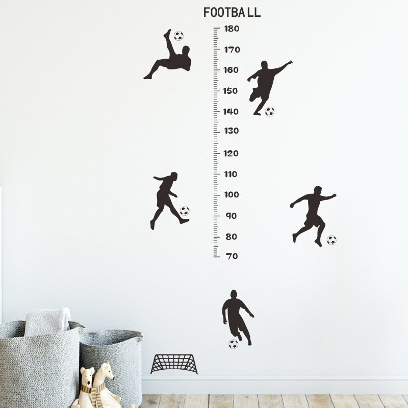 Football Soccer Boy Height Growth Chart Wall Sticker PVC Removable Silhouette Height Measurement Decal For Kids Room Kindergarten Home Decor
