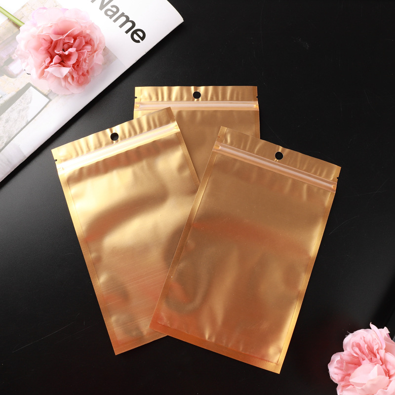 Gold Silver Aluminum Foil Zip Lock Bags With Clear Front Window And Hanging Hole Resealable Plastic Packaging Pouches For Jewelry Accessories Product Storage