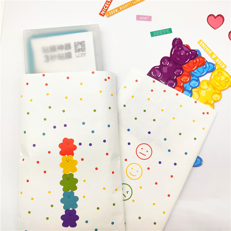 Cute Cartoon Bear Emoji Gift Paper Bags Thickened Coated Paper Flat Packaging Bags For Jewelry Accessories Birthday Party Wedding Favors Ins Style Small Item Storage Bags