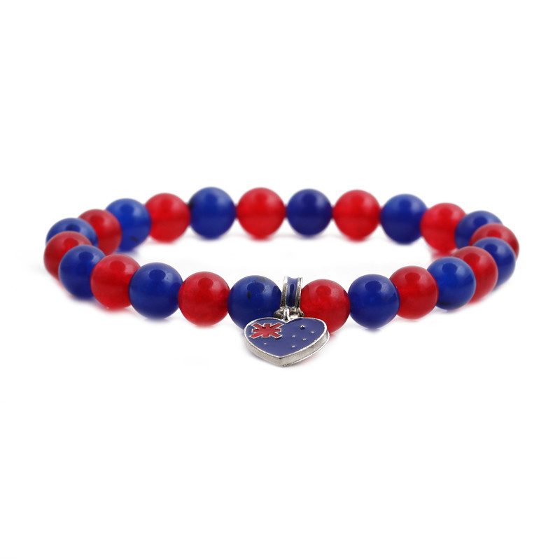 Australia Flag Heart Pendant Red Blue Beaded Bracelet For Women Souvenir Jewelry Elastic Synthetic Stone Beads Bracelet