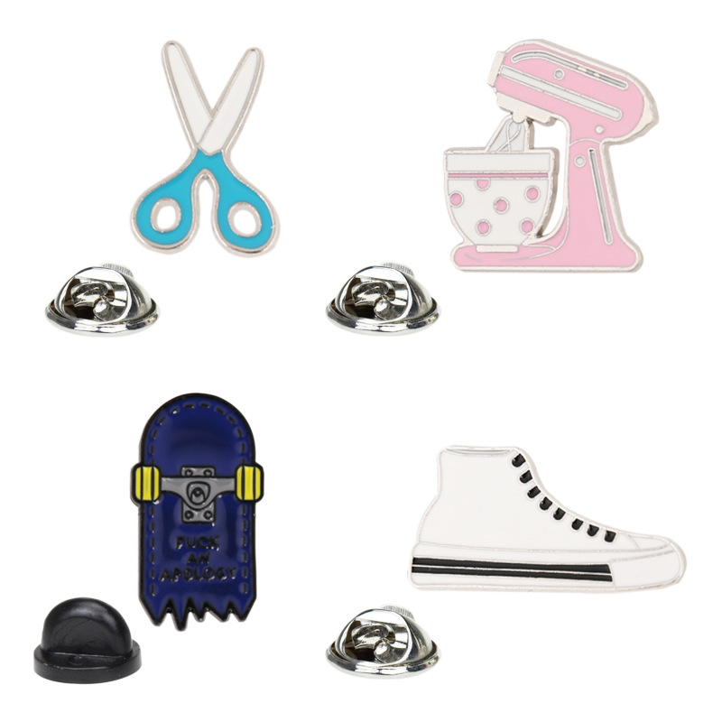 Creative Cartoon Enamel Pins Skateboard Scissors Sneakers Kitchen Mixer Alloy Brooches For Clothing Backpack Decoration Unisex Jewelry Accessory