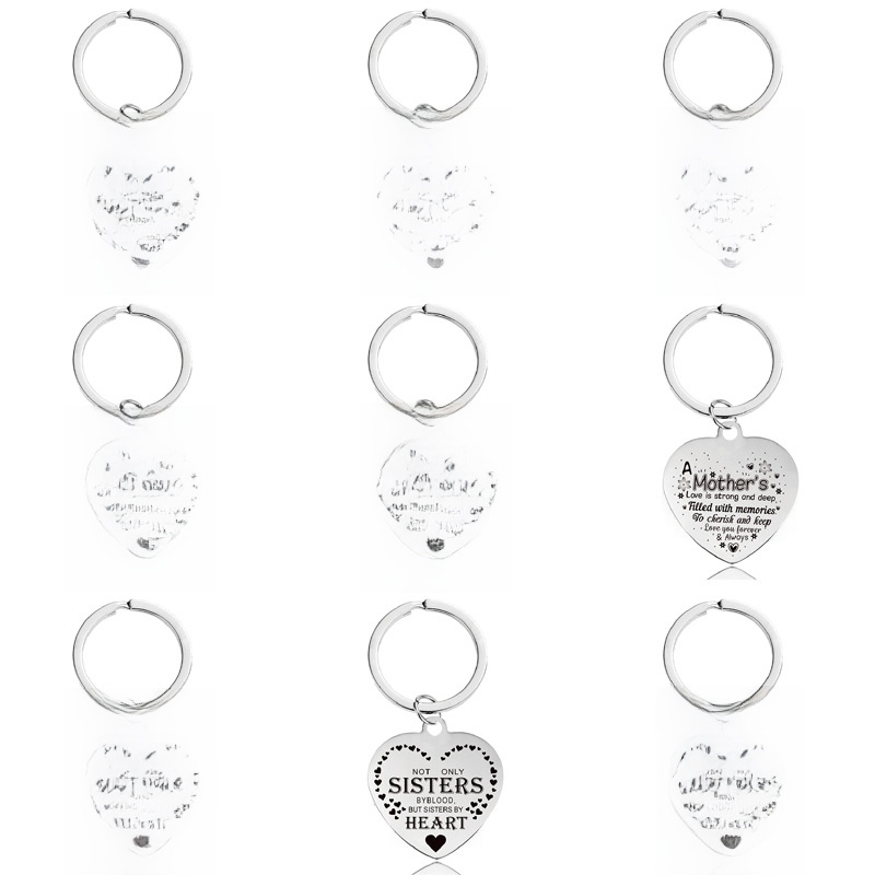 Stainless Steel Heart Keychain Laser Engraved English Quotes For Mom Sister Friends Birthday Gift Commemorative Metal Keyring