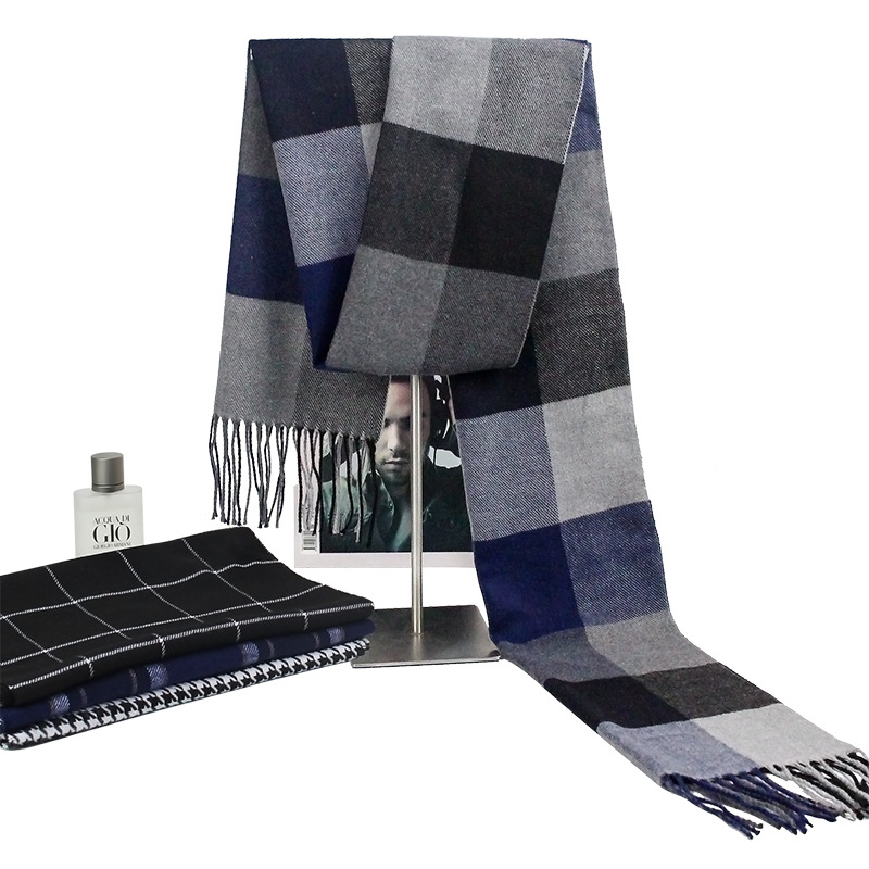 Classic Men's Plaid Grid Scarf Soft Polyester Imitation Cashmere Winter Warm Tassel Long Scarf British Style Neck Wrap For Outdoor Daily Wear