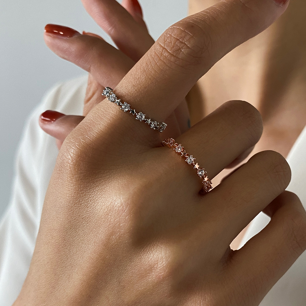 Simple Star Open Adjustable Copper Zirconia Ring Elegant Five-Pointed Star Minimalist Jewelry For Women Girls Daily Dating Gift Star Band Ring