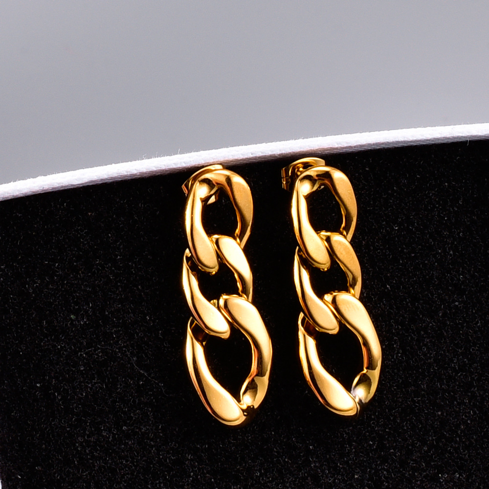 Chunky Chain Link Dangle Earrings 18K Gold Plated 316L Titanium Steel French Vintage Minimalist High Polished Jewelry For Women