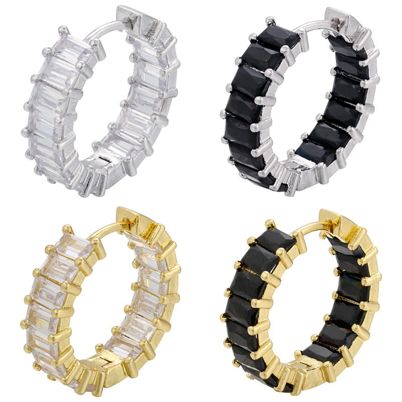 Fashion Micro Pave Square Cubic Zirconia Hoop Earrings Light Luxury Brass Gold Rhodium Plated Black Clear Zirconia Geometric Huggie Earrings For Women Jewelry
