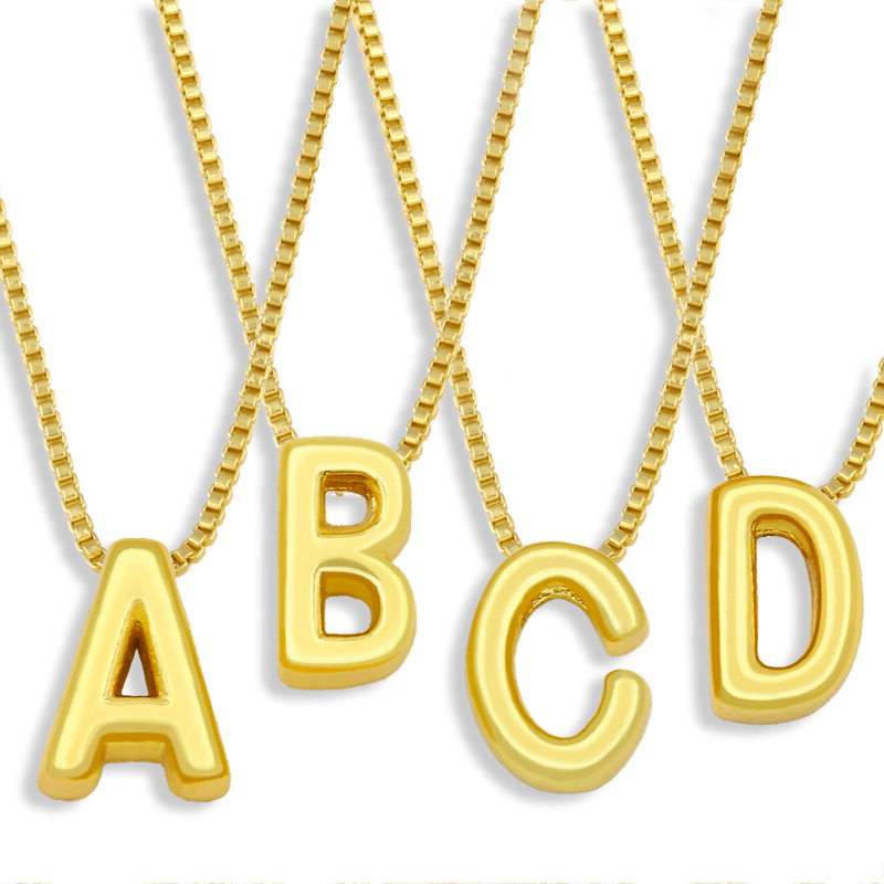Initial Alphabet Letter Pendant Necklace Copper 18K Gold Plated Minimalist Polished Jewelry For Women Girls Simple