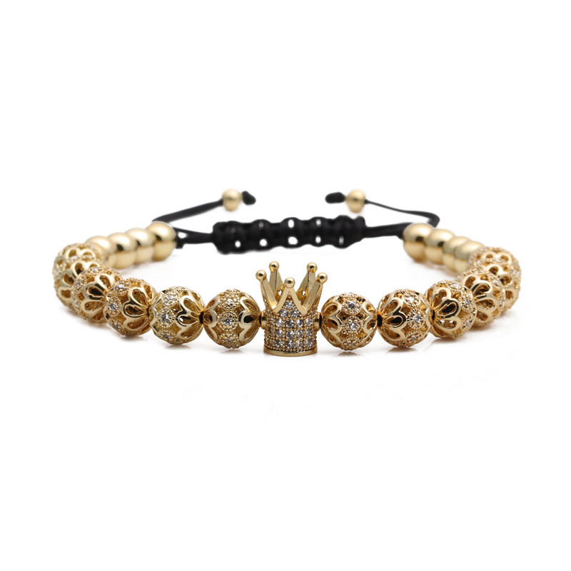 Adjustable Woven Bracelet with Micro-pave Zirconia Crown Copper Beads Luxury Handmade String Charm Bracelet for Men Women Jewelry Gift