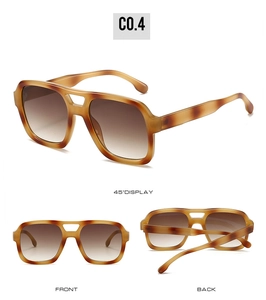 Three perspectives of tortoiseshell pilot sunglasses with double bridge and gradient brown lenses