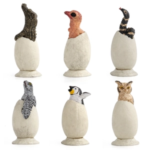 Realistic 6-piece animal hatching egg model set with crocodile, penguin and owl figurines