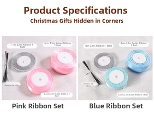 Weihnachtsband-Set mit rosa und blauen Satin- und Glitzerbändern für Dekorationen