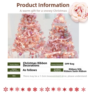 Details zum rosa Weihnachtsband-Set mit Spezifikationstabelle und dekoriertem Baum
