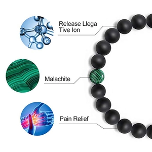 Malachite and matte black stone beaded health bracelet for natural pain relief and ion release