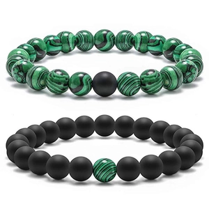 Beaded Bracelet Natural Stone Malachite Lava Rock Agate Howlite Elastic Couples Yoga Healing Fashion Jewelry