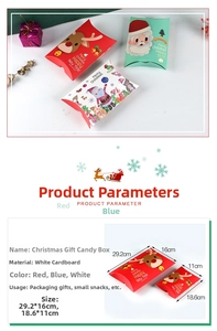 Detailed size dimensions of Christmas pillow gift boxes with Santa and reindeer patterns