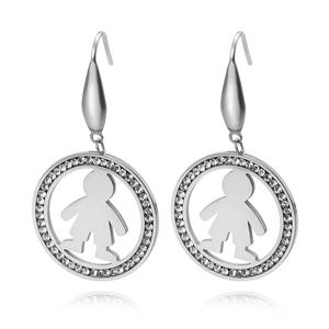 Orecchini a gancio con silhouette di ragazzo in argento e corona di piccoli cristalli