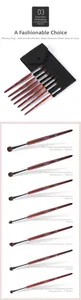 Detail view of 7-piece pony hair eye makeup brushes with black storage case and measurements